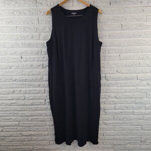 Lands End Womens Dress 1X Plus Sleeveless Shift Black Cotton Side Slits BLA52E